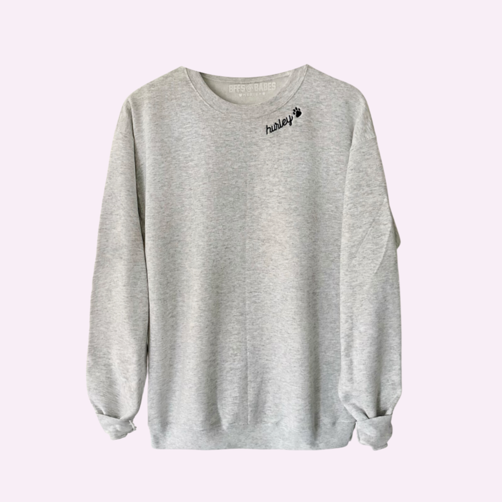 PAW STITCH ♡ gray custom embroidered sweatshirt with paw print