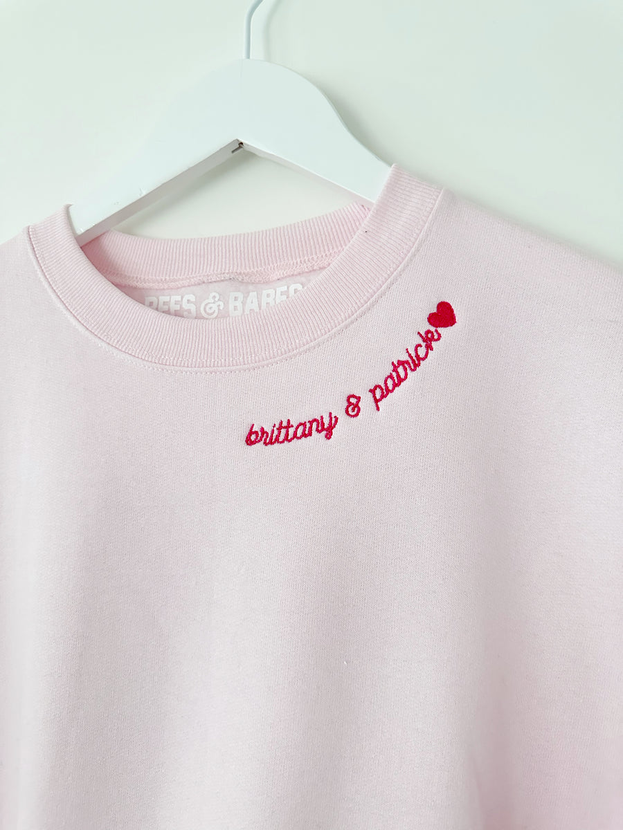 PINK WITH RED STITCH ♡ adult embroidered sweatshirt with heart