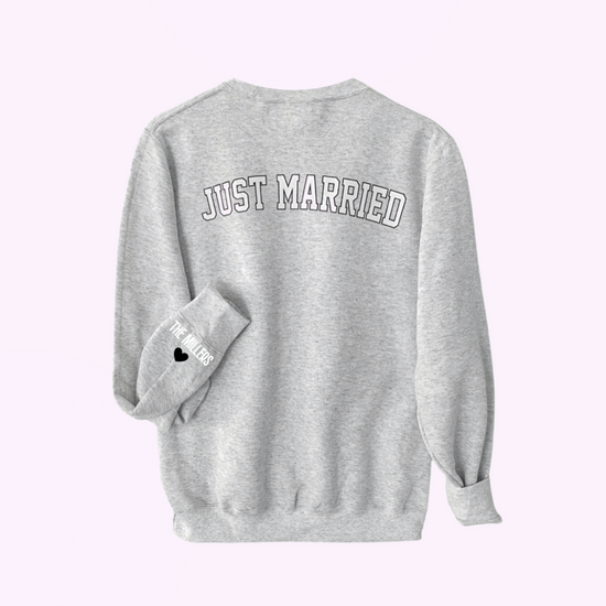 LOVE ON THE CUFF ♡ gray just married sweatshirt with personalized cuff