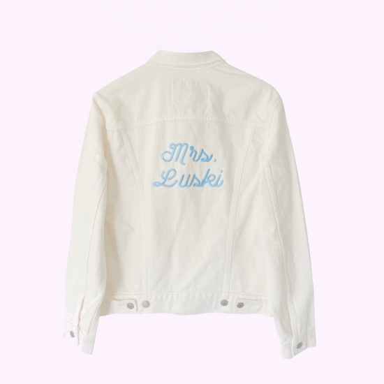 BRIDE STITCH JACKET ♡ white denim jacket with custom embroidery