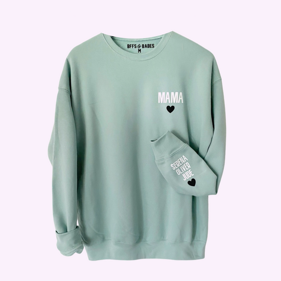 LOVE ON THE CUFF ♡ customizable seafoam sweatshirt with personalized cuff