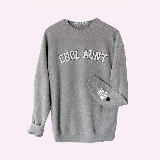 LOVE ON THE CUFF ♡ static gray cool aunt sweatshirt with personalized cuff