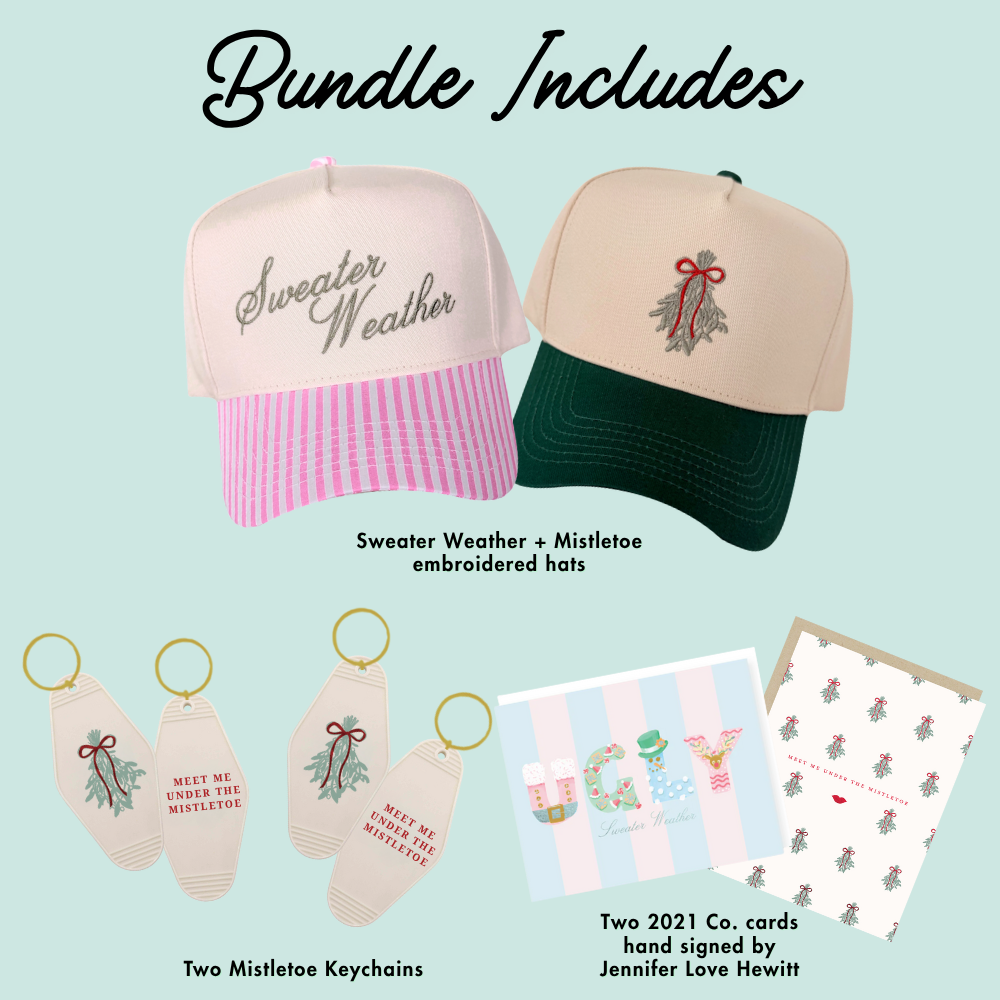 SIGNED MISTLE-WEATHER HAT BUNDLE ♡ holiday junkie hat, keychain & card bundle