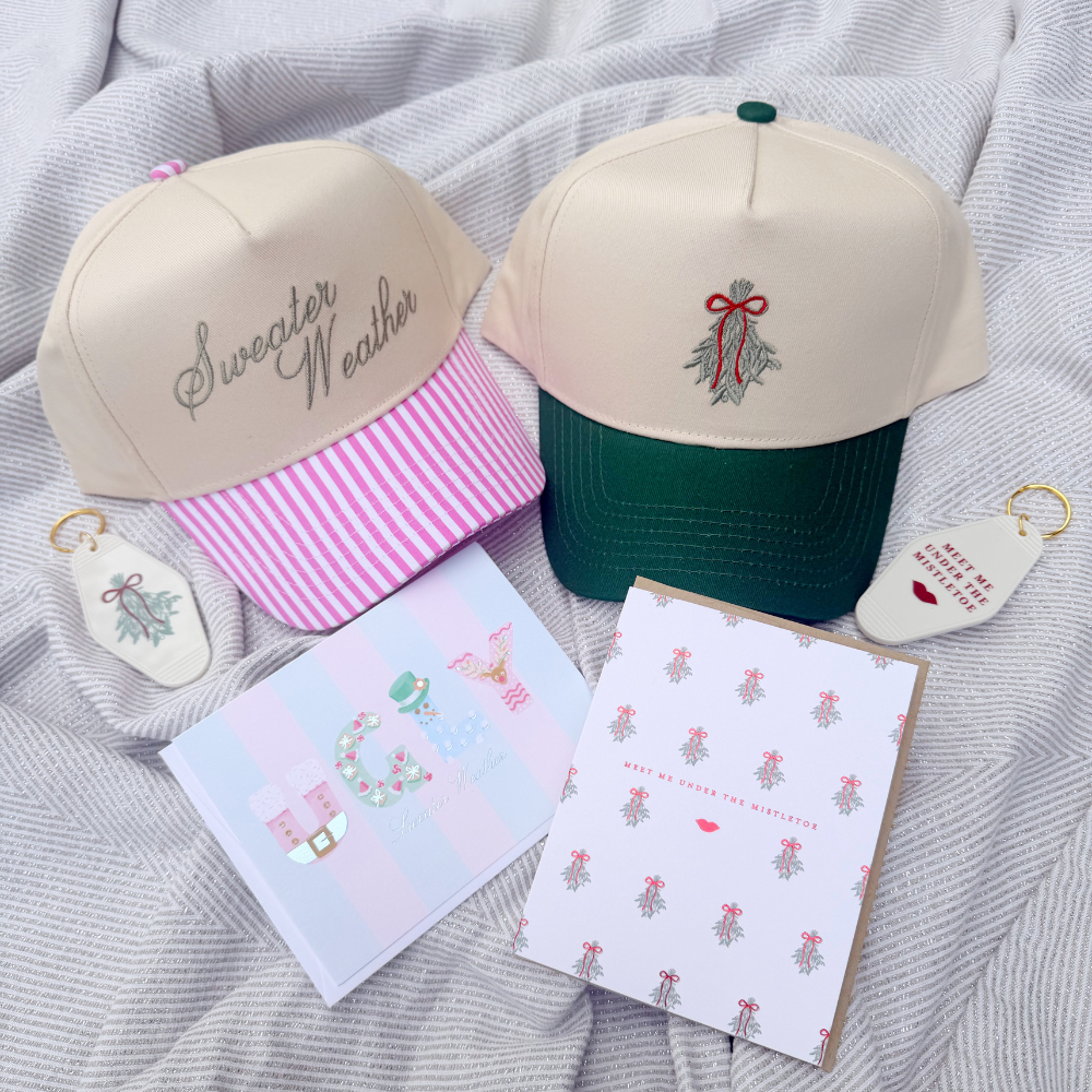 SIGNED MISTLE-WEATHER HAT BUNDLE ♡ holiday junkie hat, keychain & card bundle