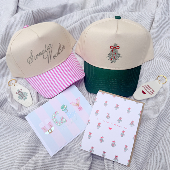SIGNED MISTLE-WEATHER HAT BUNDLE ♡ holiday junkie hat, keychain & card bundle
