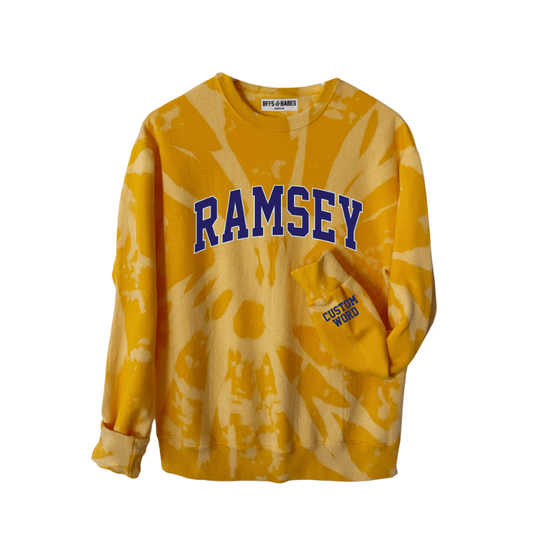 RAMSEY ♡ adult tie-dye varsity sweatshirt with personalized cuff