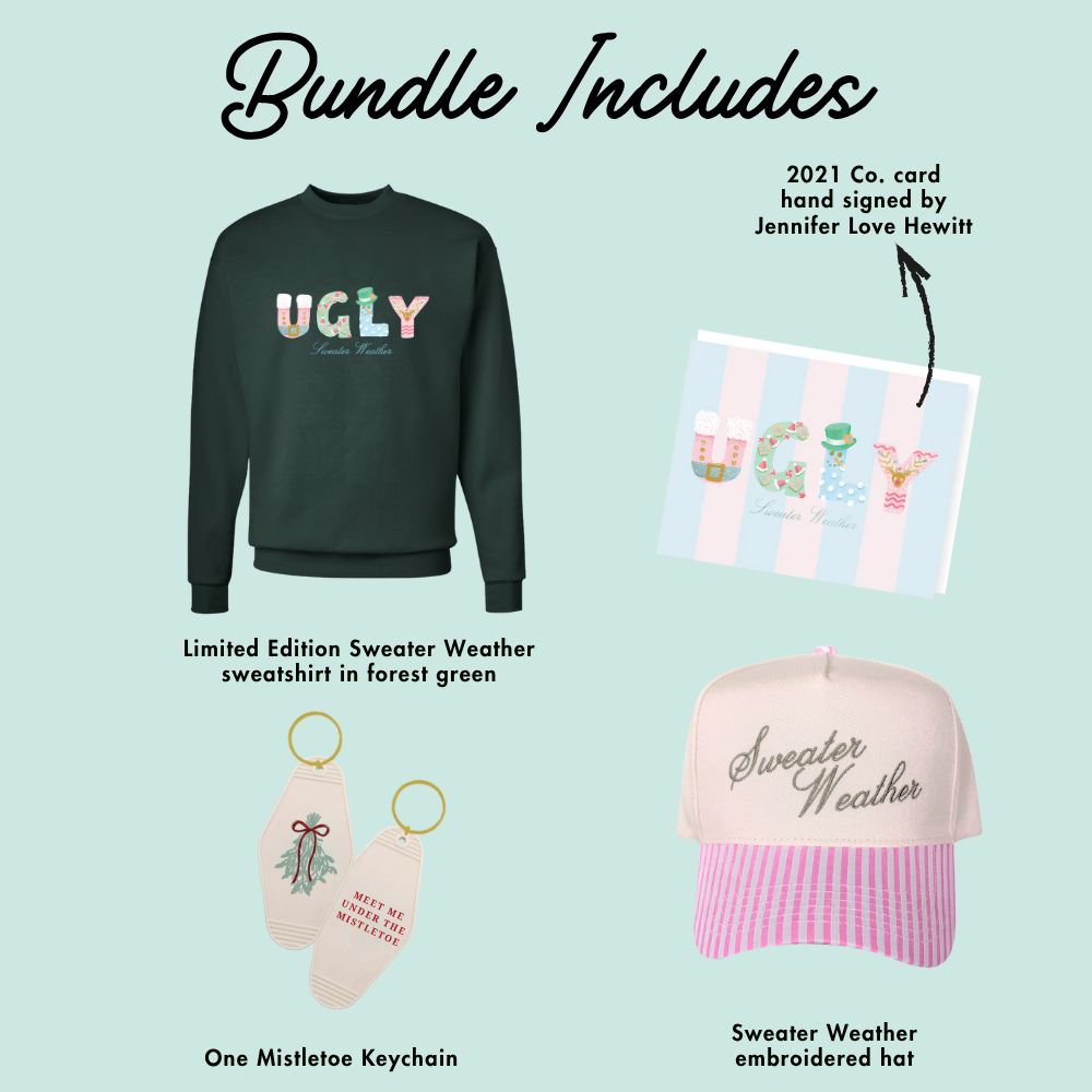 SIGNED SWEATER WEATHER BUNDLE ♡ holiday junkie sweatshirt, hat, keychain & card bundle