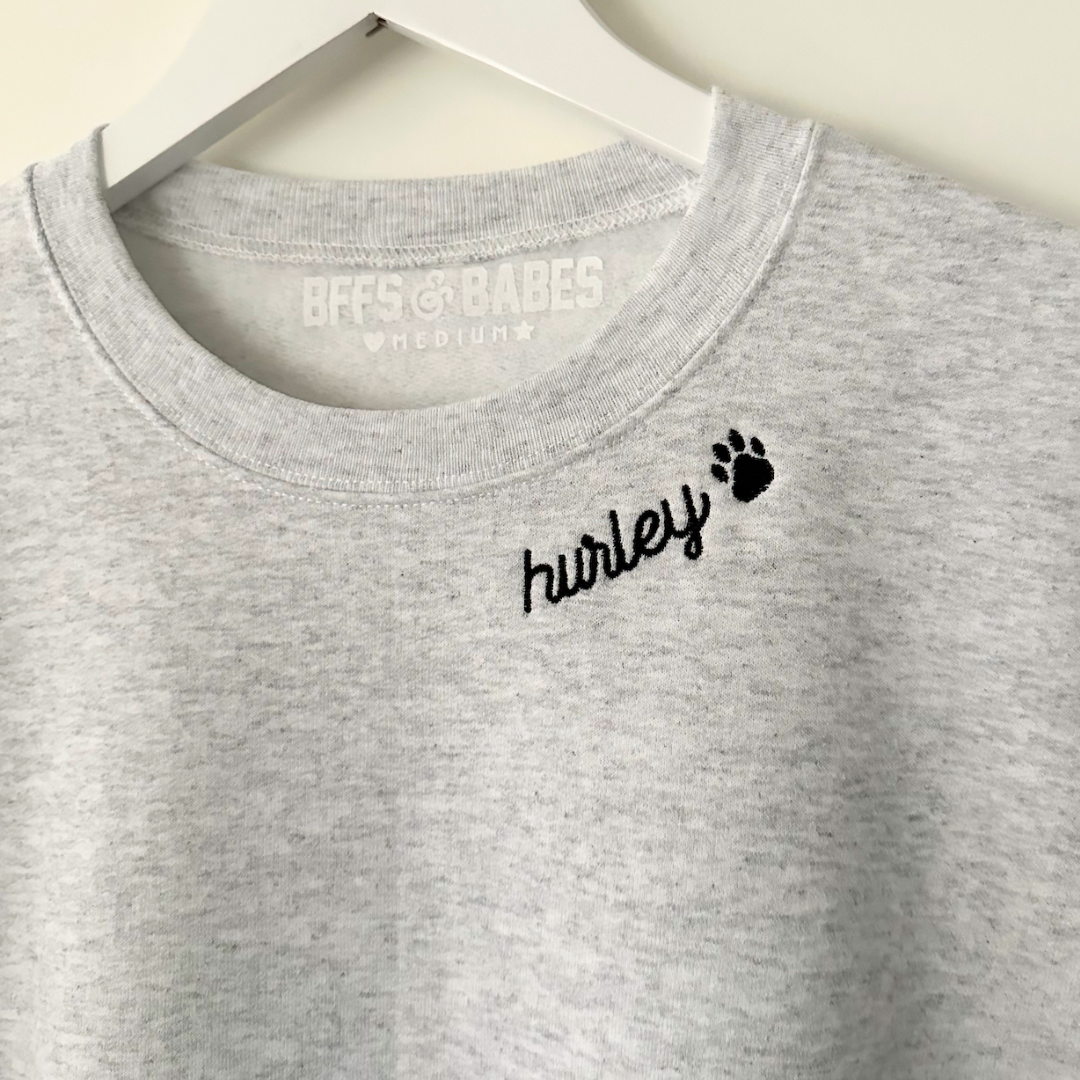 Load image into Gallery viewer, PAW STITCH ♡ gray custom embroidered sweatshirt with paw print
