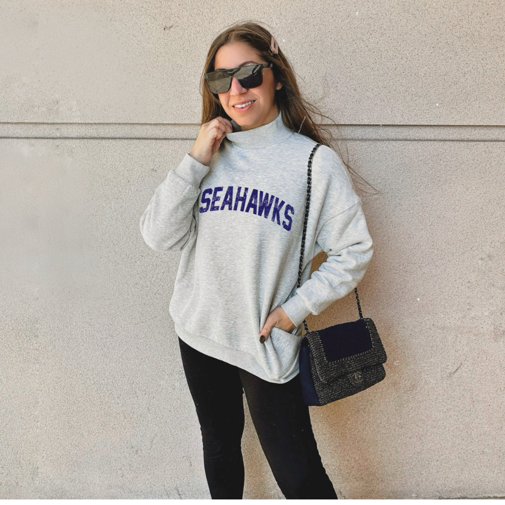 VINTAGE PRINT ♡ gray mock neck sweatshirt