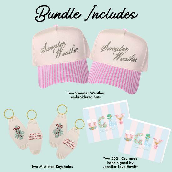 SIGNED SWEATER WEATHER HAT BUNDLE ♡ holiday junkie hat, keychain & card bundle