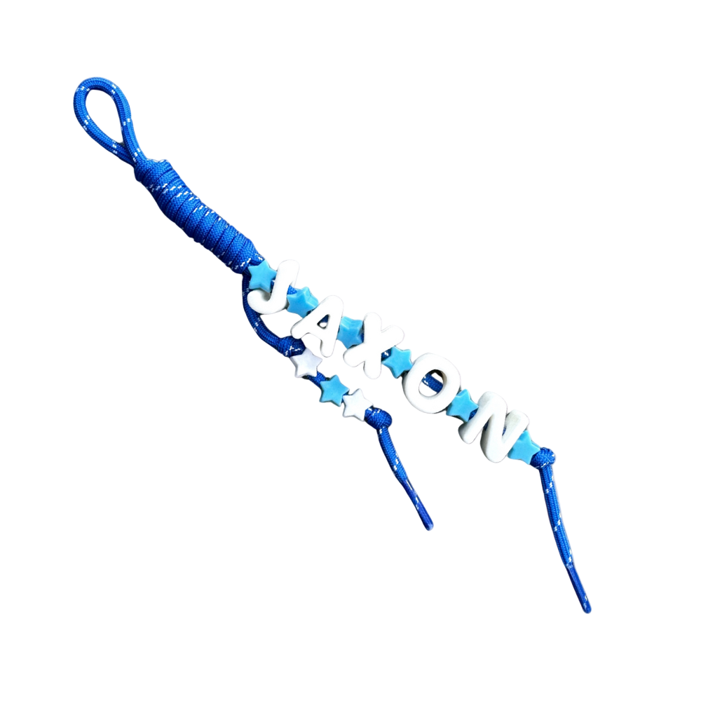 Blue and white decorative item.