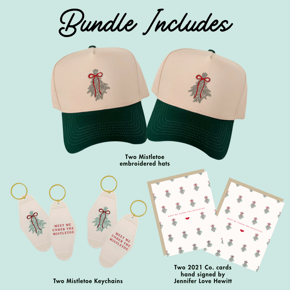 SIGNED MISTLETOE HAT BUNDLE ♡ holiday junkie hat, keychain & card bundle