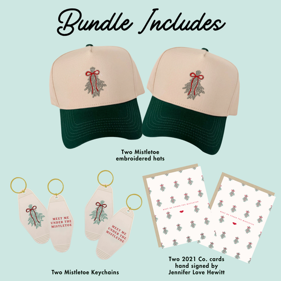 SIGNED MISTLETOE HAT BUNDLE ♡ holiday junkie hat, keychain & card bundle