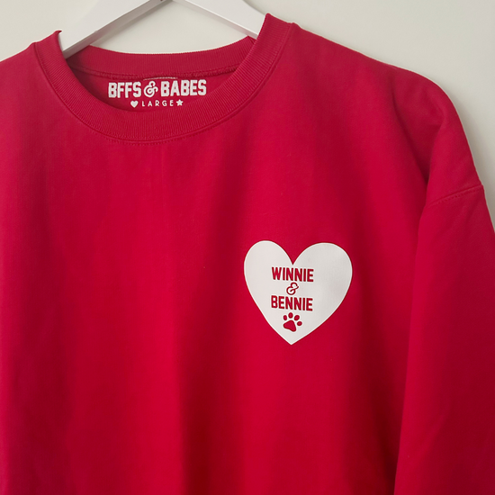 HEART U MOST ♡ red sweatshirt with personalized heart paw print