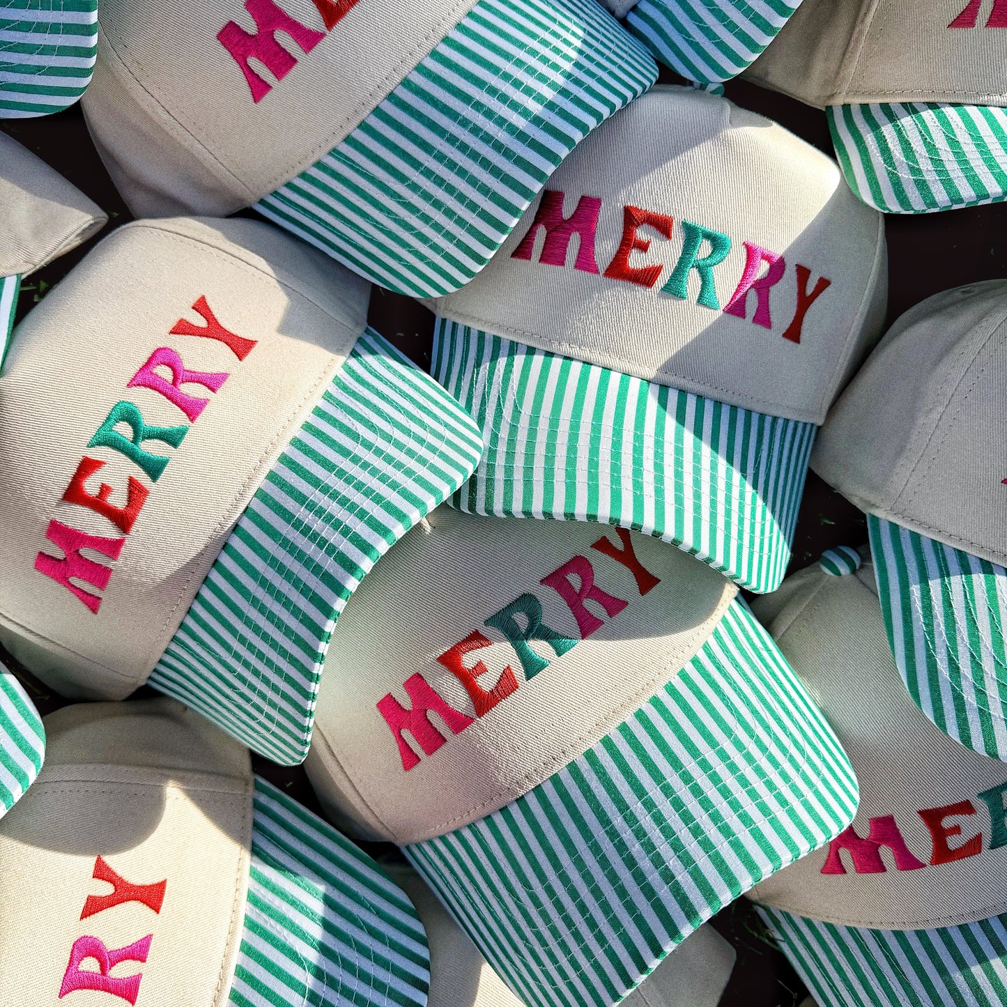 MERRY & BRIGHT ♡ embroidered striped brim hat