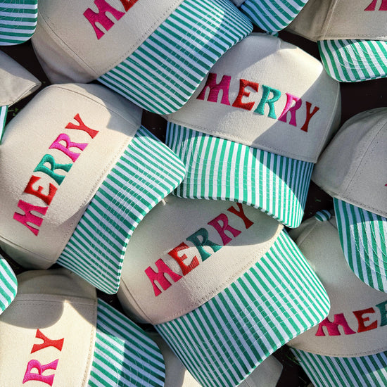 MERRY & BRIGHT ♡ embroidered striped brim hat