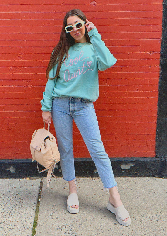 Load image into Gallery viewer, ULTRA COOL AUNT ♡ mint embroidered cool aunt sweatshirt

