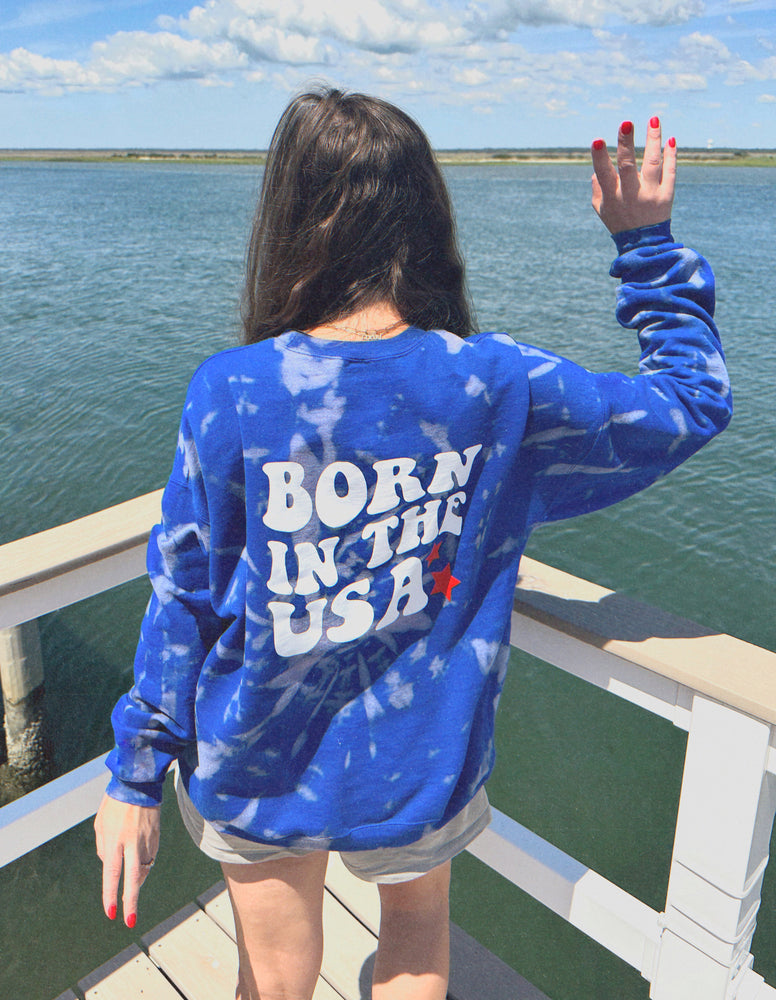 BORN IN THE USA ♡ blue tie-dye sweatshirt