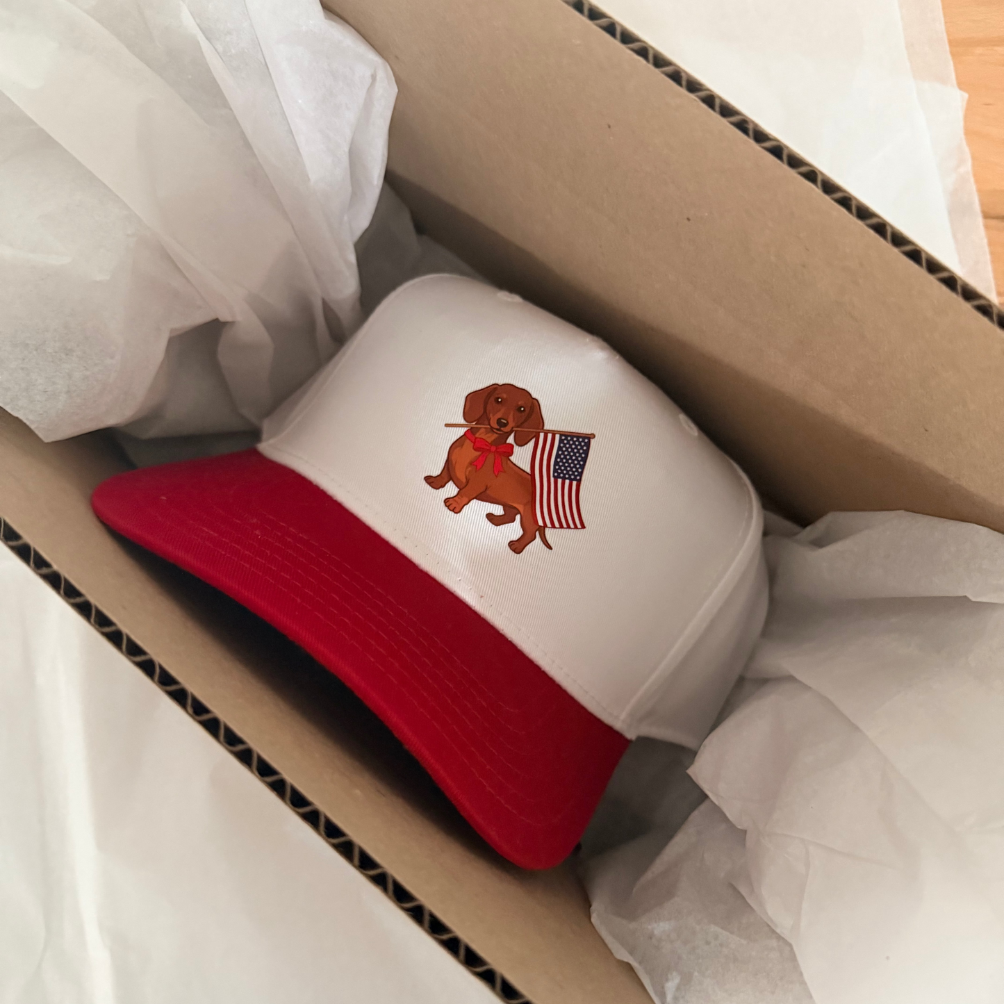 USA DACHSHUND ♡ printed patriotic hat