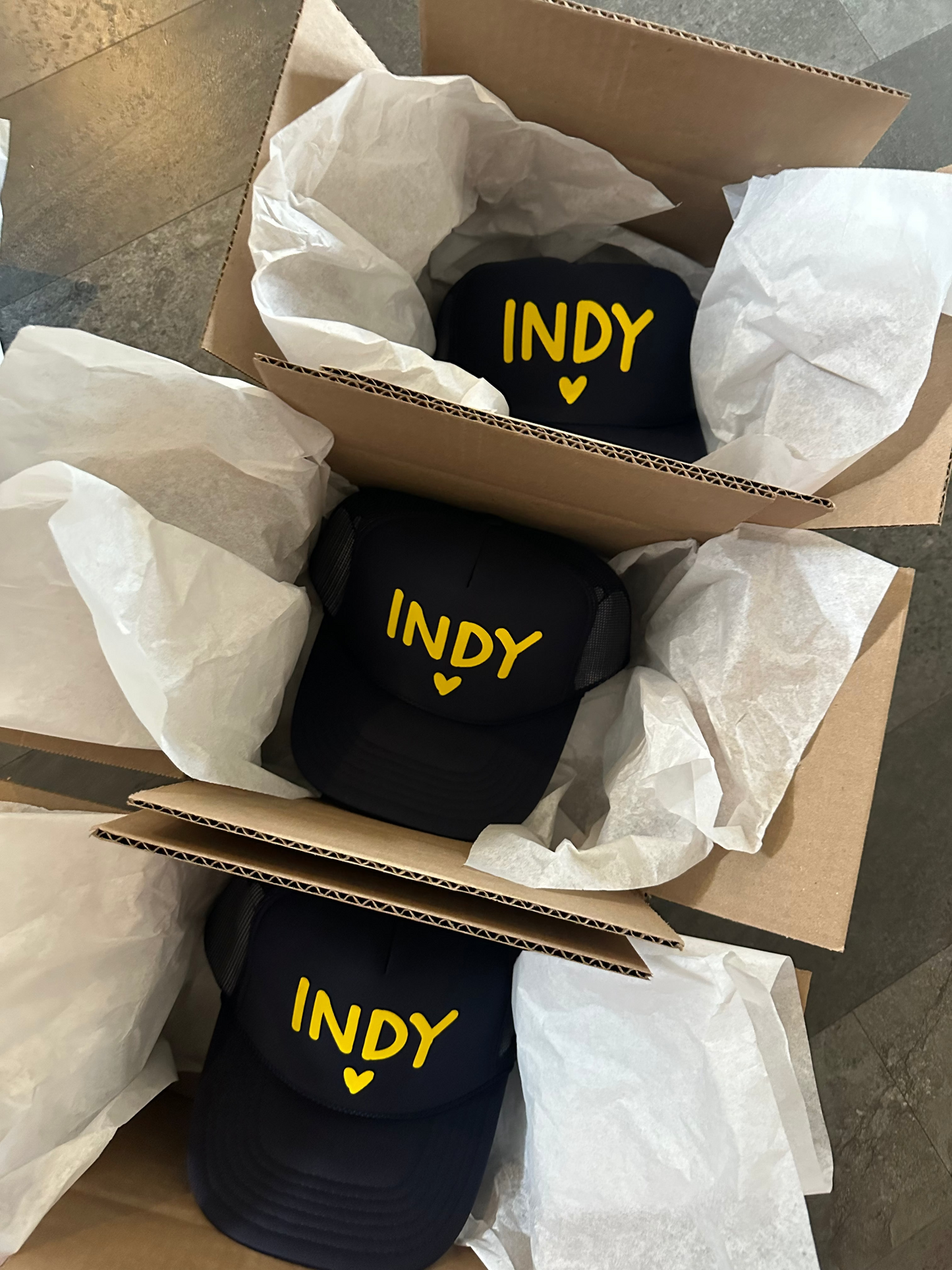 I LOVE INDY ♡ printed trucker hat