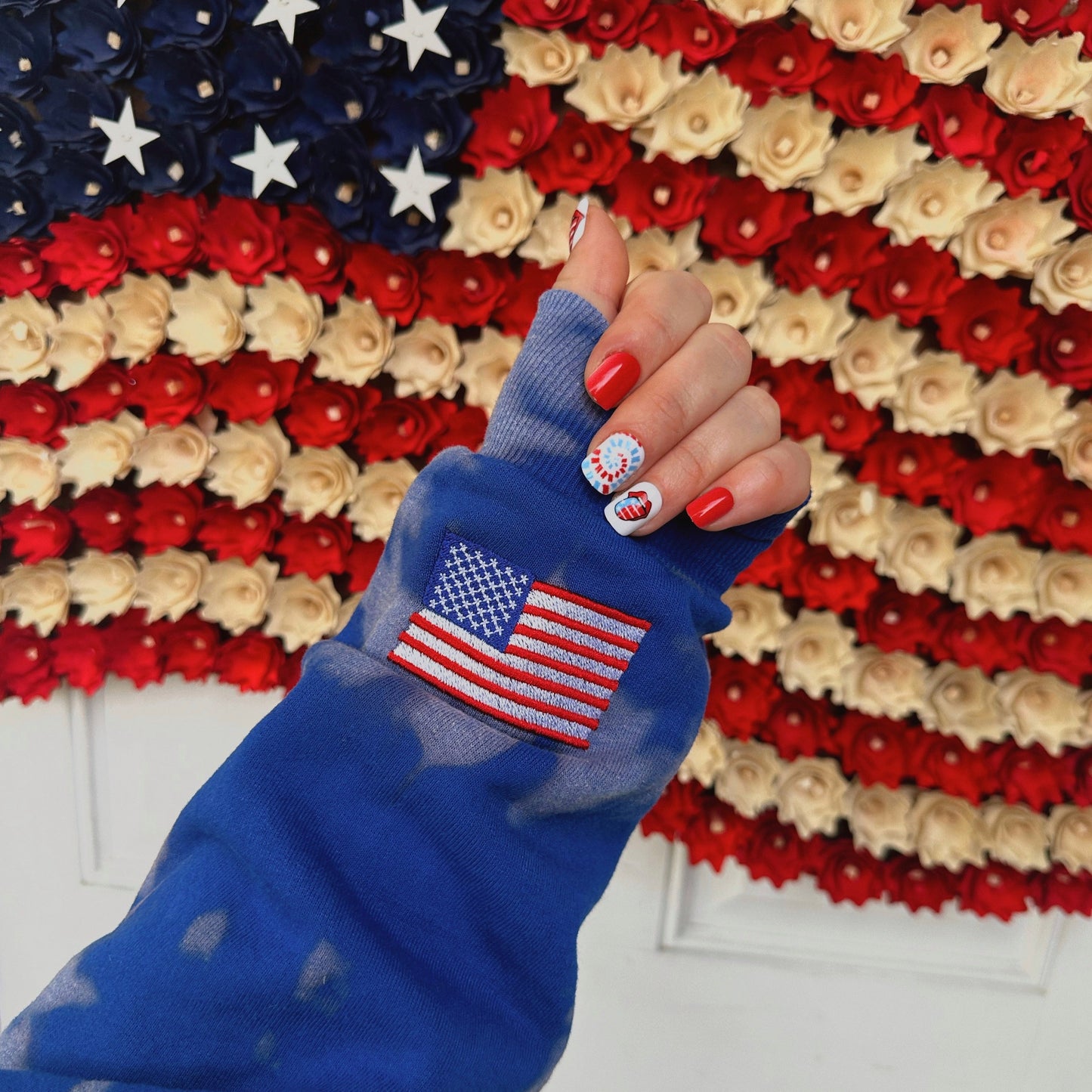 USA STITCH ♡ embroidered tie-dye sweatshirt with flag