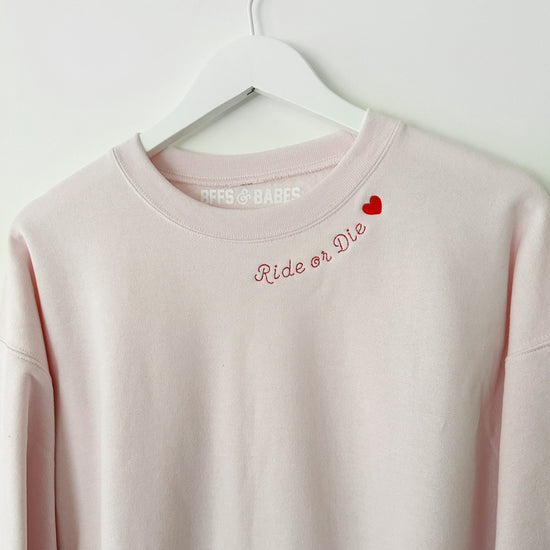 RIDE OR DIE STITCH ♡ adult embroidered sweatshirt with heart