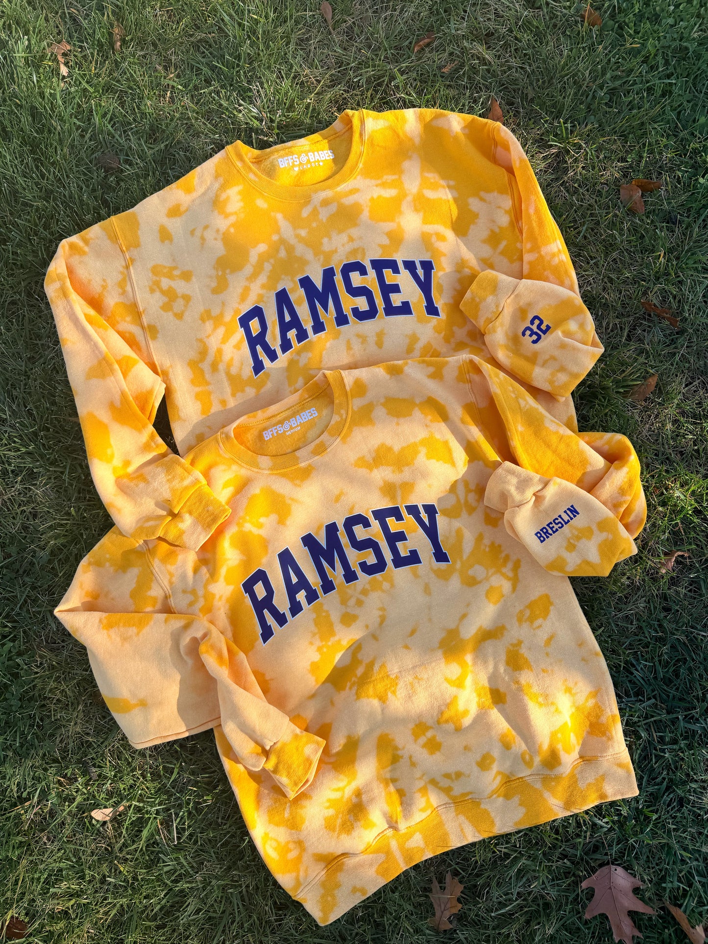 RAMSEY ♡ adult tie-dye varsity sweatshirt with personalized cuff