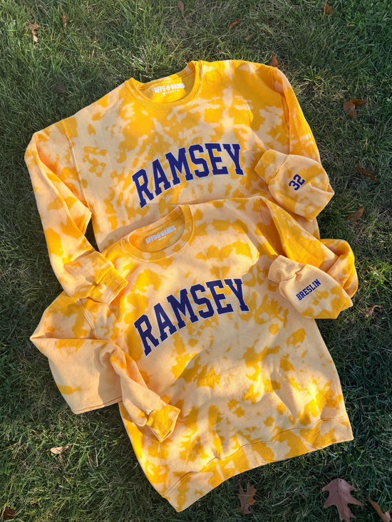 RAMSEY ♡ adult tie-dye varsity sweatshirt with personalized cuff