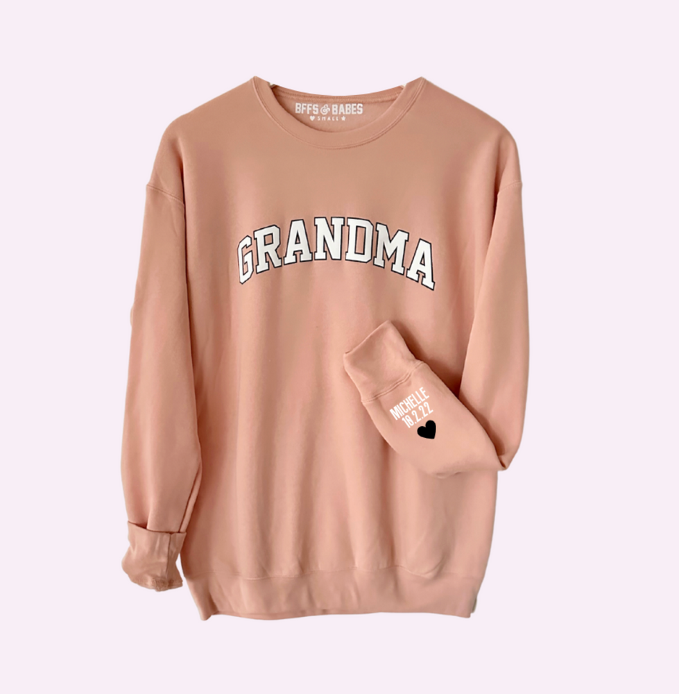 
                
                    Load image into Gallery viewer, LOVE ON THE CUFF ♡ blush grandma sweatshirt with personalized cuff
                
            
