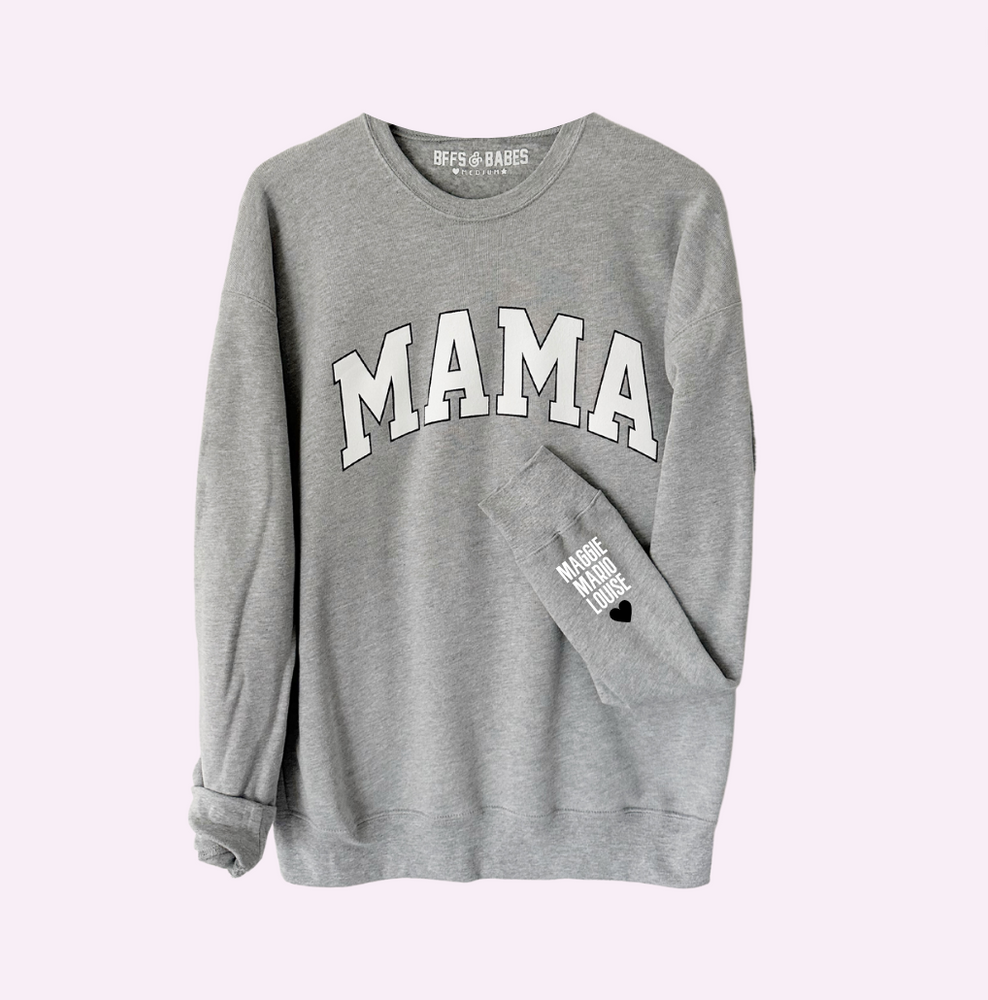 LOVE ON THE CUFF ♡ static gray mama sweatshirt with personalized cuff