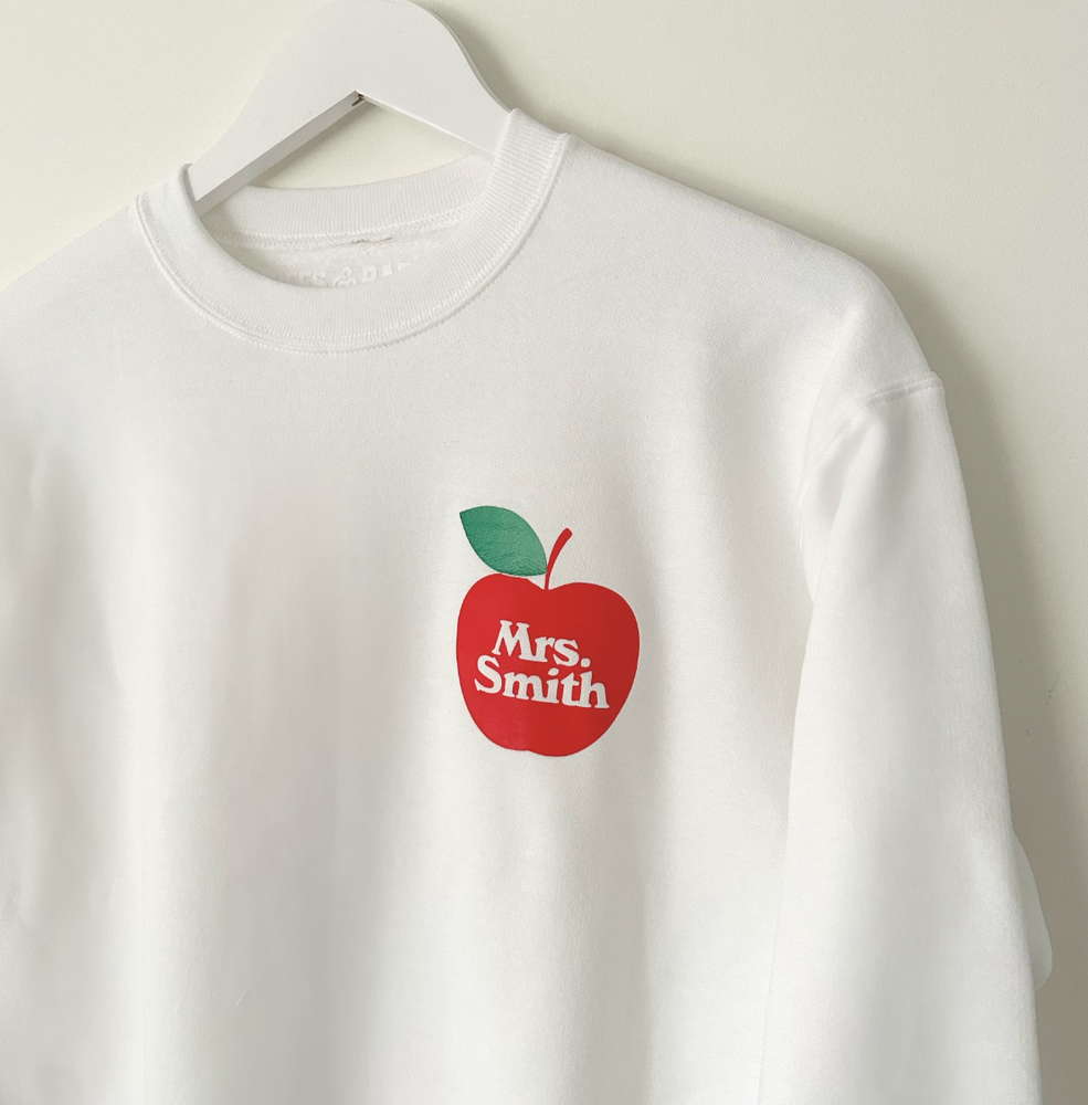 
                
                    Load image into Gallery viewer, APPLE U MOST ♡ white adult sweatshirt with personalized heart
                
            