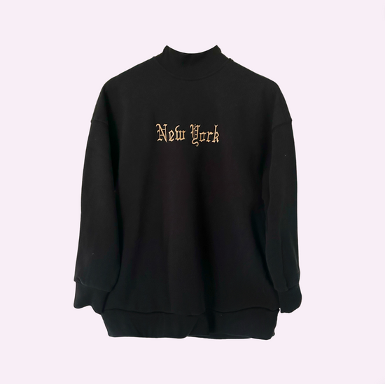 OLD SCHOOL STITCH ♡ black customizable embroidered mock neck sweatshirt