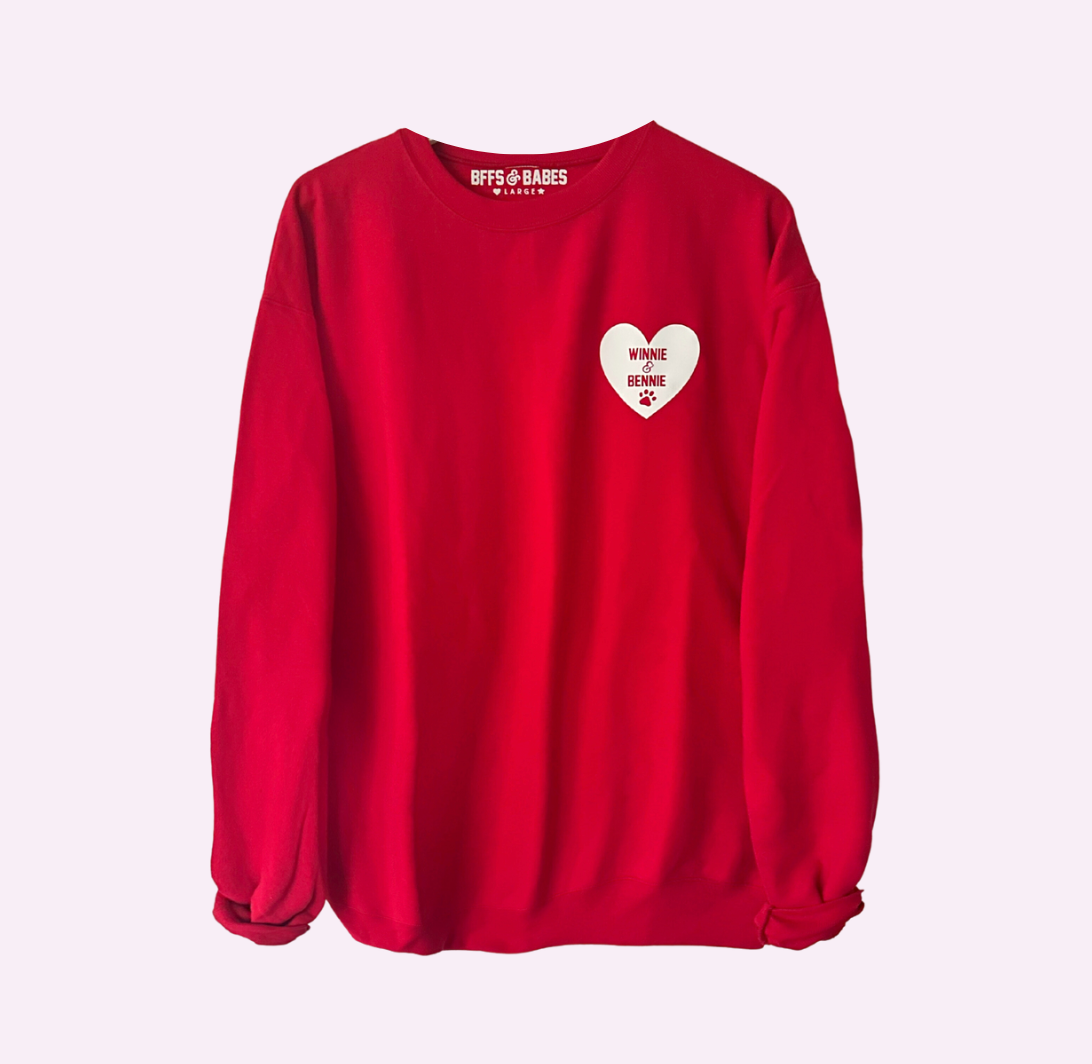 HEART U MOST ♡ red sweatshirt with personalized heart paw print