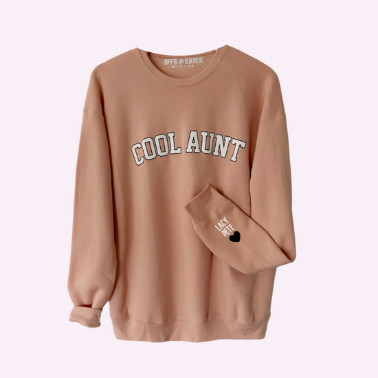 Load image into Gallery viewer, LOVE ON THE CUFF ♡ blush cool aunt sweatshirt with personalized cuff
