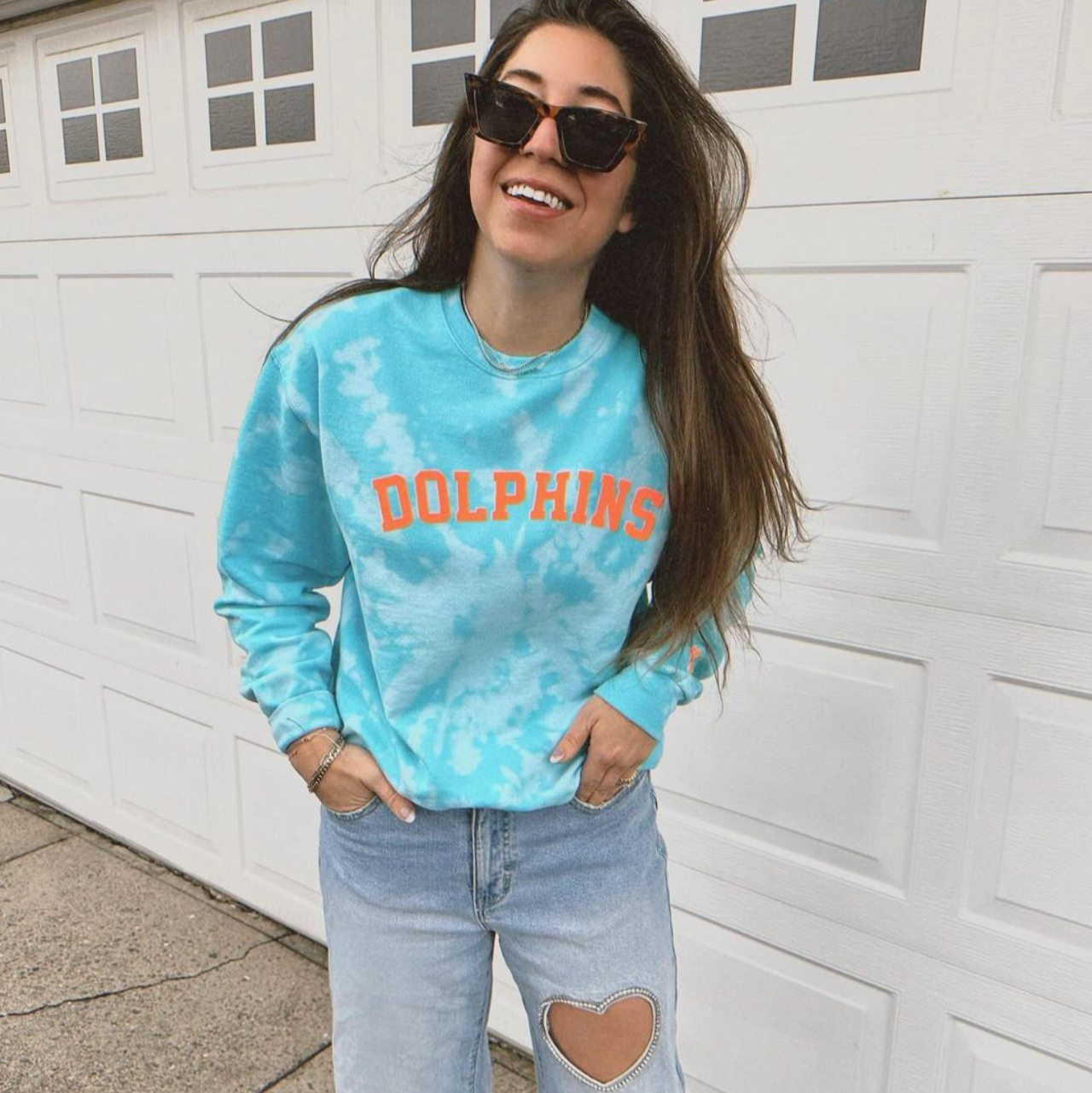 GO TEAM ♡ personalizable turqouise tie-dye sweatshirt