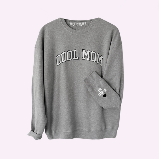 LOVE ON THE CUFF ♡ static gray cool mom sweatshirt with personalized cuff