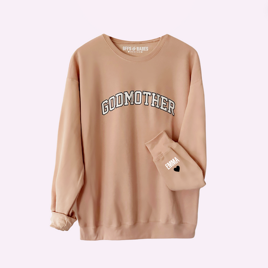 LOVE ON THE CUFF ♡ blush godmother sweatshirt with personalized cuff