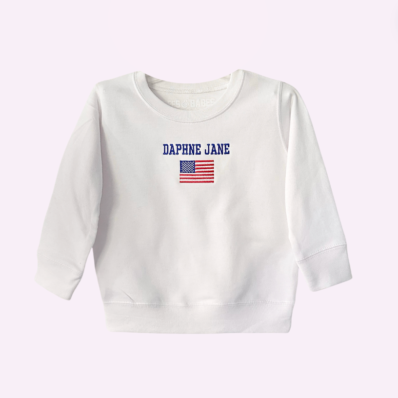 CUSTOM FLAG STITCH ♡ embroidered sweatshirt for adults & kids