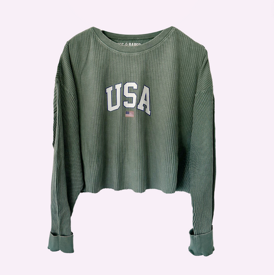 USA CROP ♡ printed thermal top