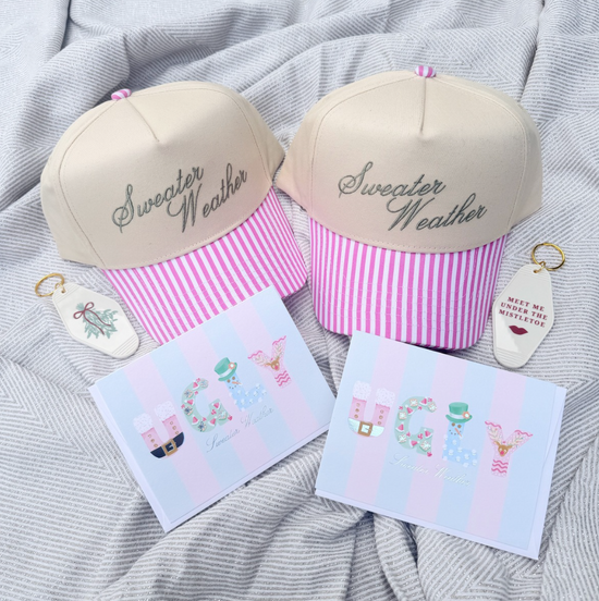 SIGNED SWEATER WEATHER HAT BUNDLE ♡ holiday junkie hat, keychain & card bundle