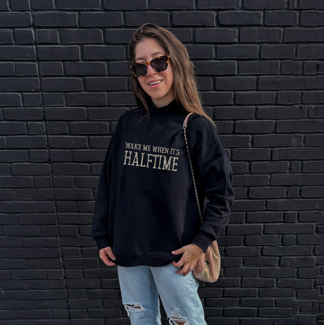 VINTAGE PRINT ♡ black mock neck sweatshirt