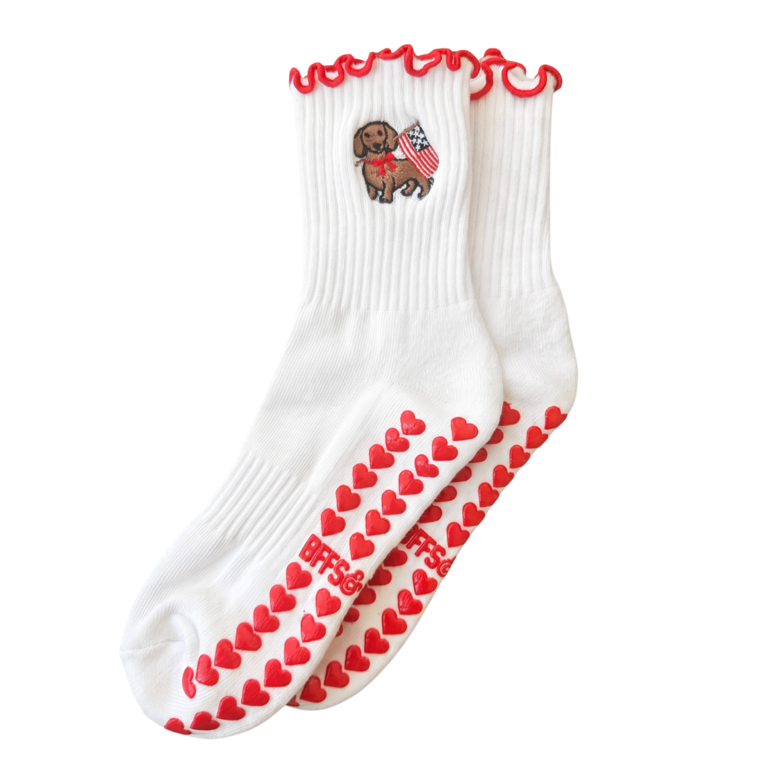 USA DACHSHUND ♡ embroidered patriotic pilates grippy socks