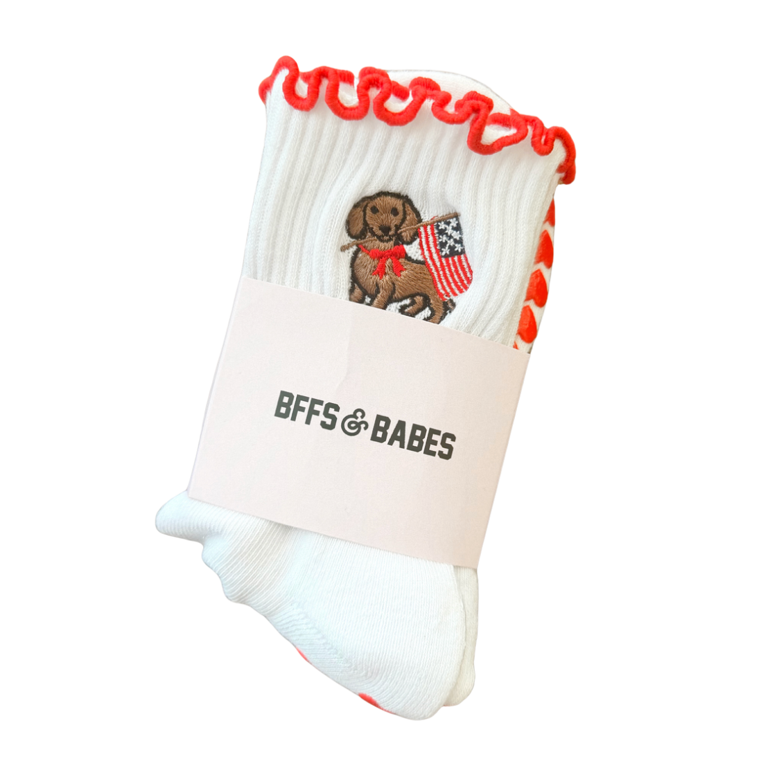 USA DACHSHUND ♡ embroidered patriotic pilates grippy socks