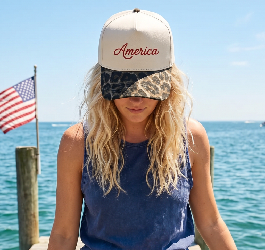 AMERICA ♡ printed leopard brim hat