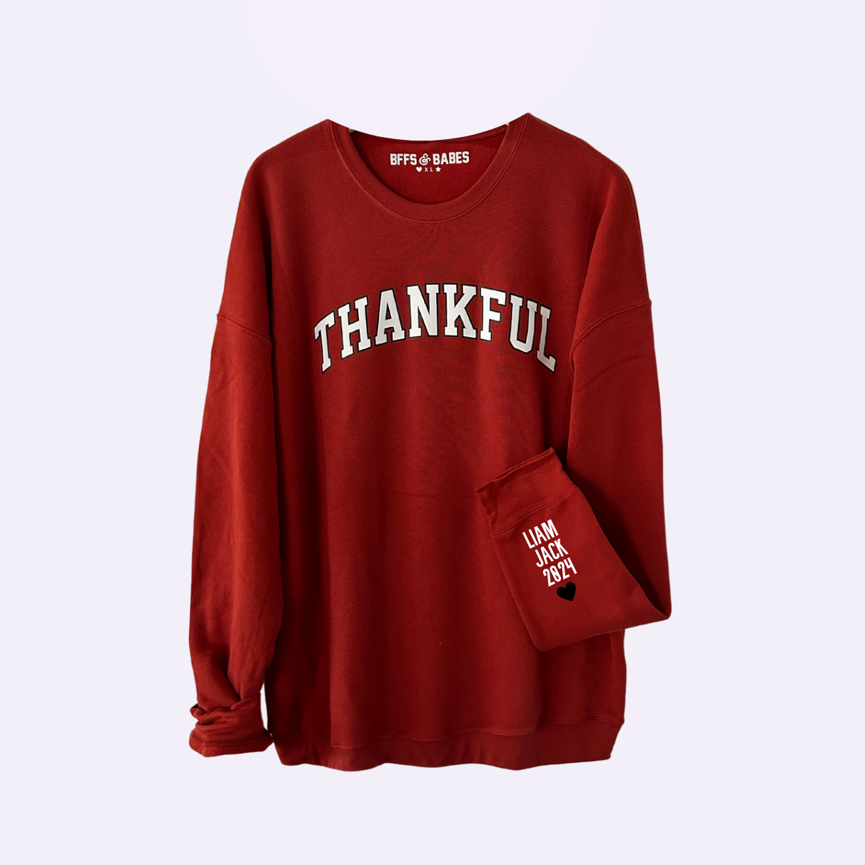 LOVE ON THE CUFF ♡ brick thankful sweatshirt with personalized cuff