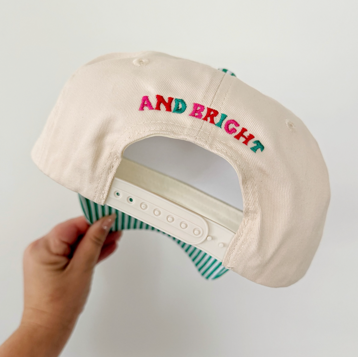 MERRY & BRIGHT ♡ embroidered striped brim hat