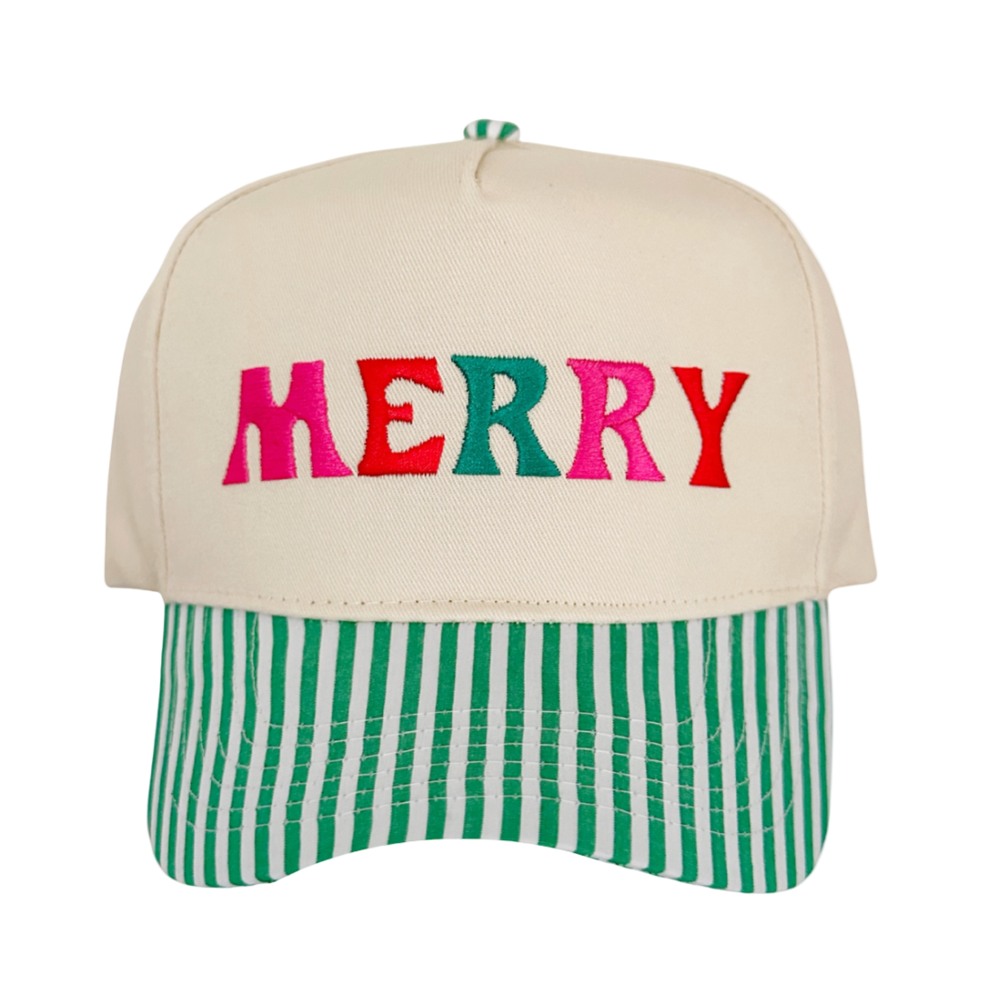MERRY & BRIGHT ♡ embroidered striped brim hat