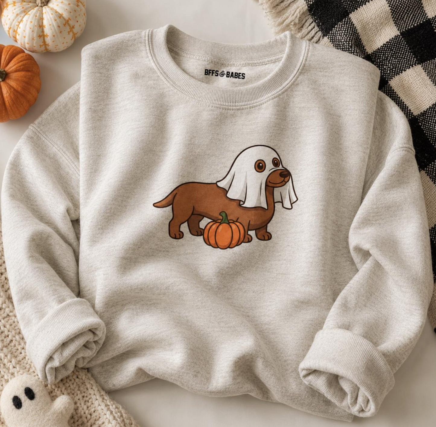 HALLOWEENIE ♡ personalized dachshund ghost sweatshirt