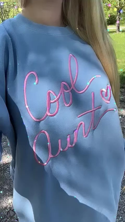Load and play video in Gallery viewer, ULTRA COOL AUNT ♡ blue embroidered cool aunt sweatshirt
