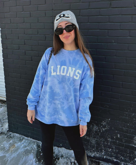 Load and play video in Gallery viewer, GO TEAM ♡ personalizable light blue tie-dye sweatshirt
